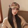 Hat Women's Yinglun Style Retro Plaid Octagonal Hat Autumn and Winter Fashion Versatile Newspaper Bee Hat High Quality Leather Edge Baseball Cap