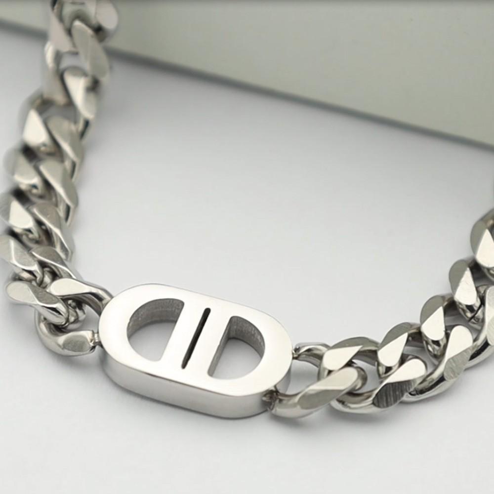 Hip Hop Hipster Titanium Steel Cuban Chain Personalized 18K Gold Double D Necklace Non-Fading Bracelet Jewelry Earrings