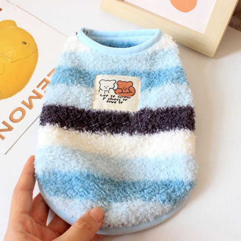 Dog fleece clothes autumn and winter rainbow candy striped than bear cat teddy small dog warm pet vest