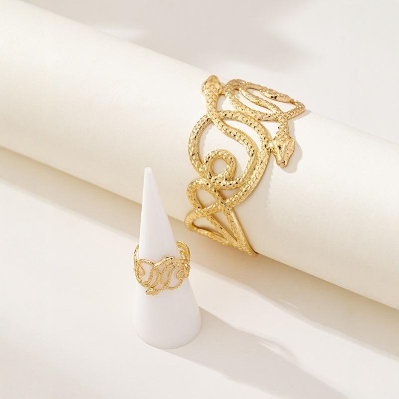 Trendy snake bangle & snake ring set - unique women's jewelry