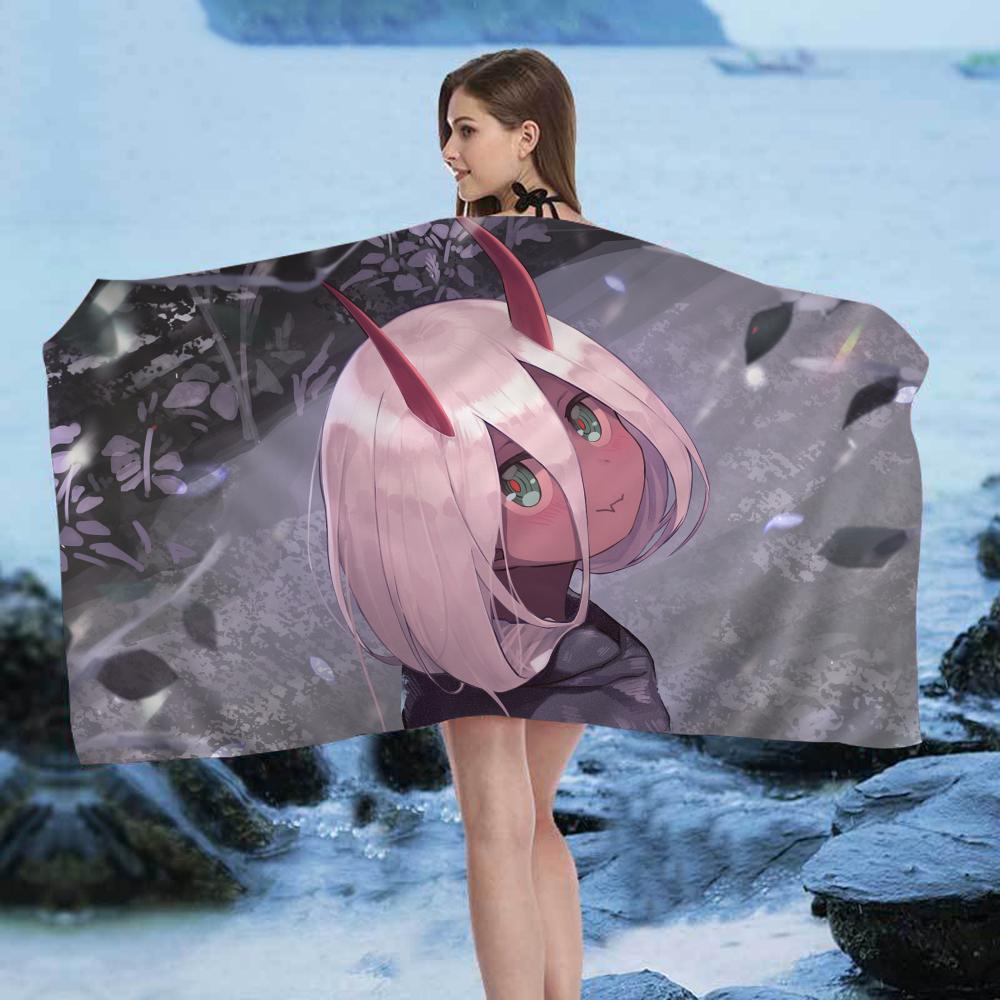 Z-Zero T-Two D-Darling In The F-Franxx Beach Towel Cartoon Cute Summer Kids Large Bath Beach Towel Absorbent for Swimming Travel