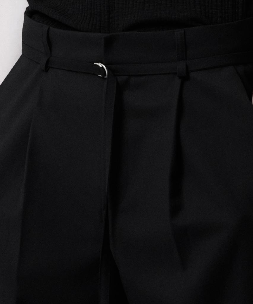 Ladeuedisyeon Belted Tapered Wide Pants_Black