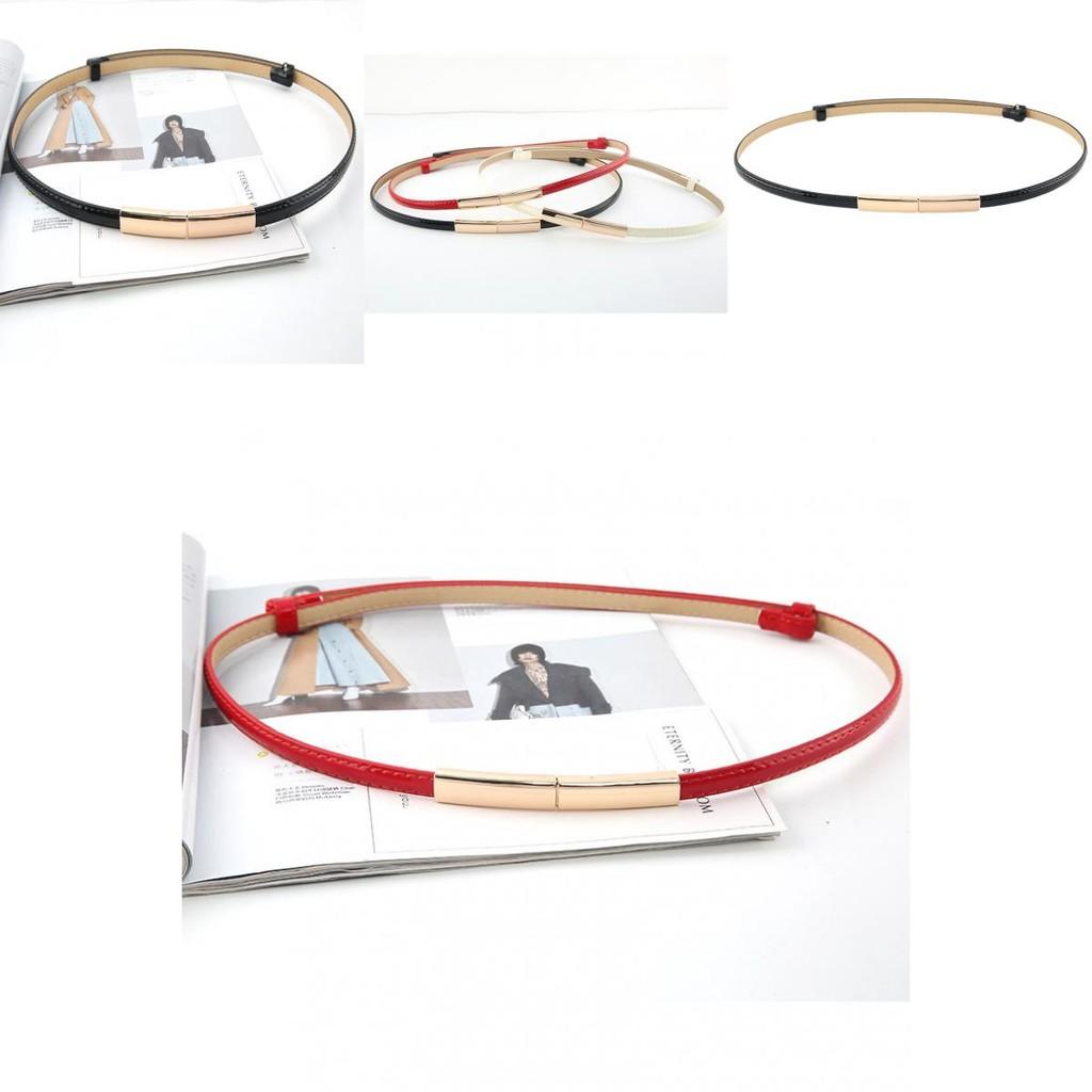 Fashionable Solid Color Gold Buckle Decoration Women Casual Slim Waist Belt For Fashion Dresses