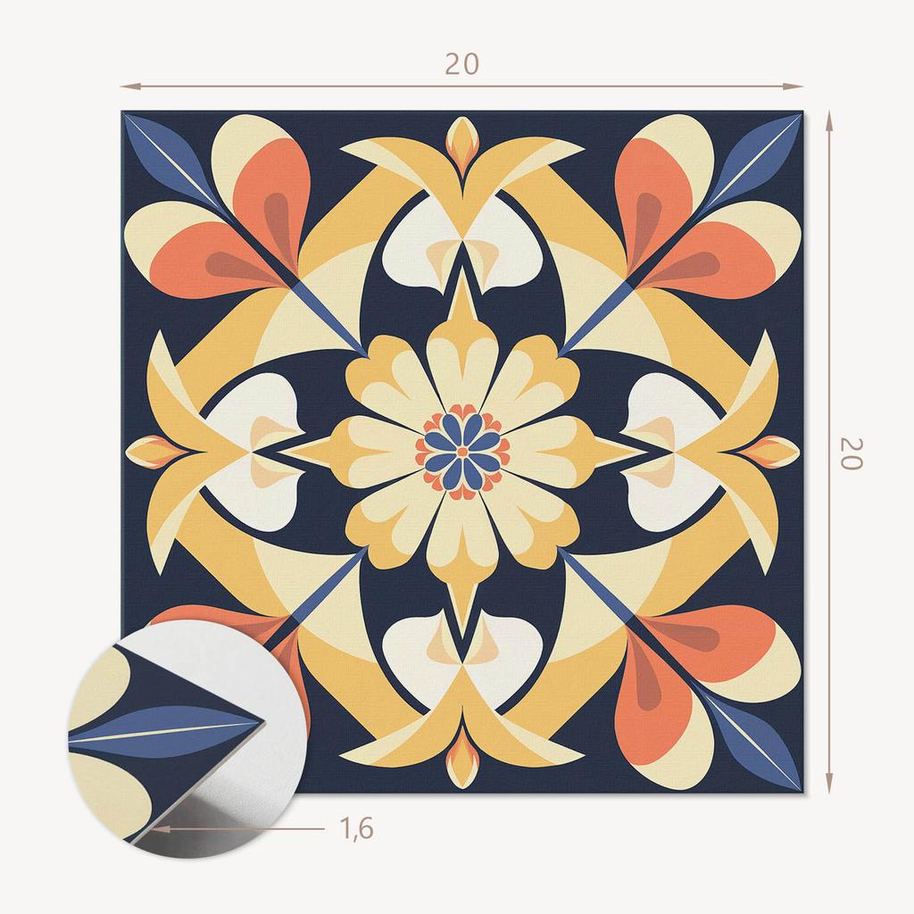 Pack of PVC Tiles with Pattern Self-Adhesive for Bedroom Floral Mandala Pattern 20x20x20 Cm