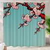 Pink Cherry Blossom Branch On Teal Background Waterproof Shower Curtain 180x200cm - Japanese Style Art Print Bath Home Decor