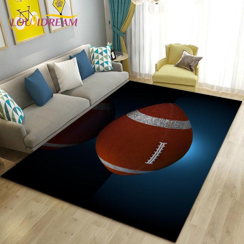American Football Rugby Area Rug Large,Carpet Rug for Living Room Bedroom Sofa Doormat Decoration, Kids Non-slip Floor Mat 3D