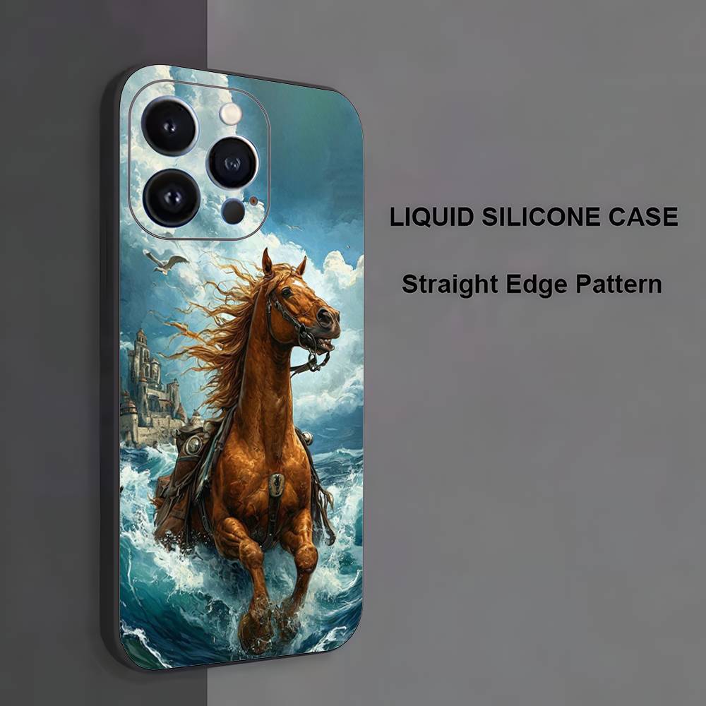 

Art Galloping Horse Phone Case For iPhone 17,16,15,14,13,12,11 ,Pro Max,XS,X,XR,SE,Mini,8,7,Soft Silicone Black Cover iPhone15pro
