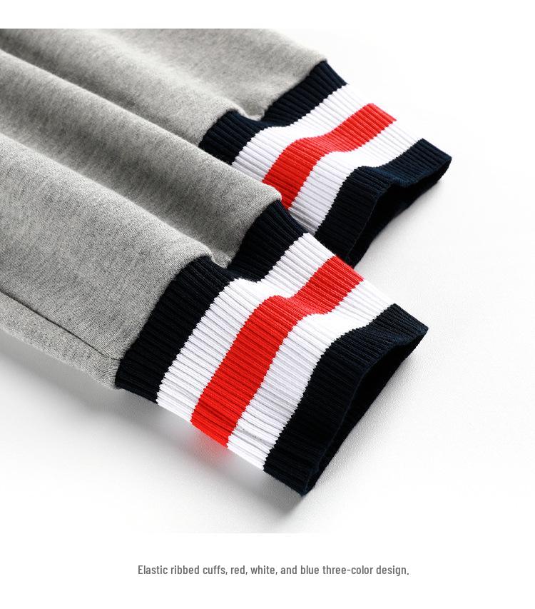 Spring & Autumn Cotton Cardigan: Trendy Red, White & Blue Patchwork Jacket for Couples (B05)