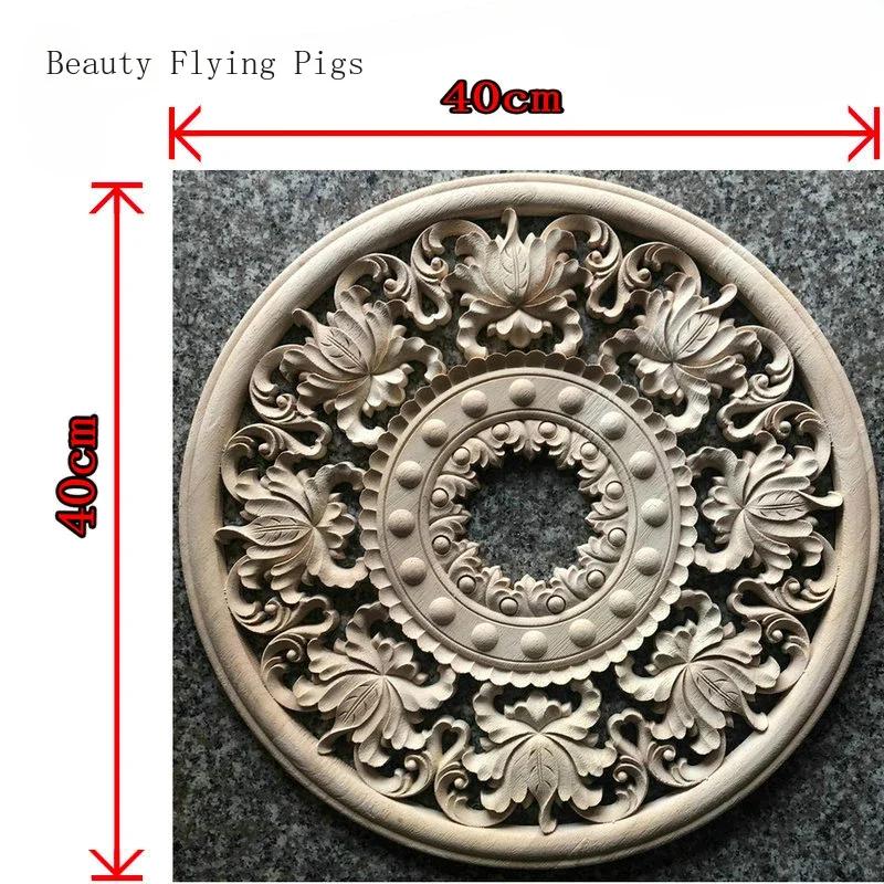 

40CM high-end European solid wood carving circular decal ceiling background wall solid wood decorative flowers europe