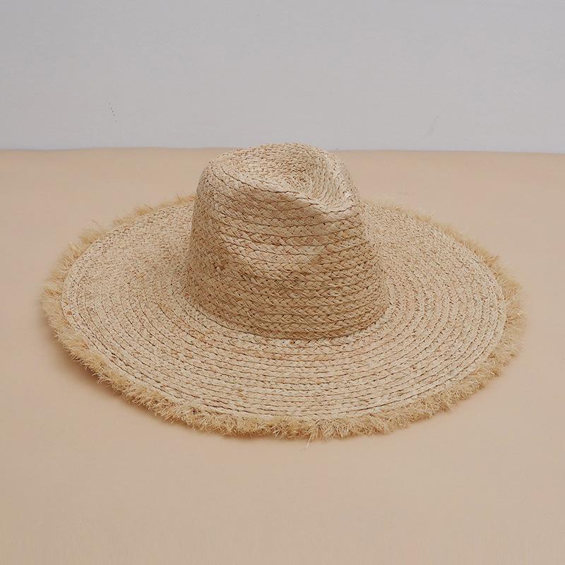 My Extreme Outdoor Activities Women's Beige Large Fringed Brim Raffia Hat Wide Brim Panama Hats Packable Summer Hat For Sun Hat Derby Vacation Beach Hat