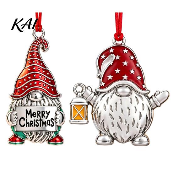 Seasonal Wall Decorations Christmas Gnome Ornament, Red Hat Festive Hanging Tree Ornaments Decor, Metal Faceless Dwarf Ornament for Xmas