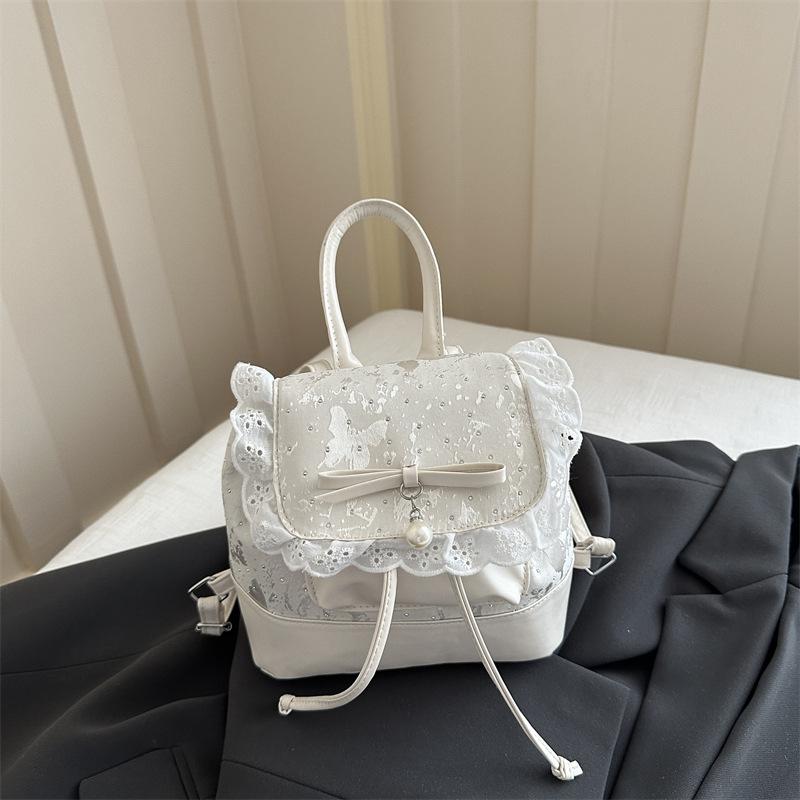 Schoolbag1011 New Korean Lace Backpack Women's Bow College Style Mini Backpack Girl Heart Commuter Belt Pendant