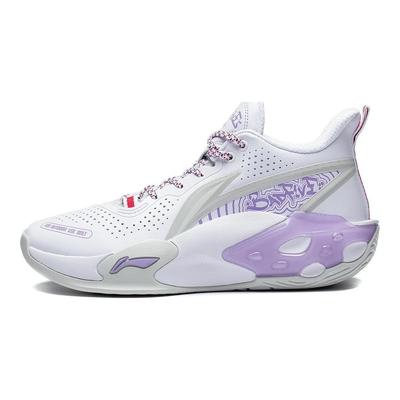 Li Ning Bad Five Storm V2 Shock Absorbing Wear Resistant Non Slip Mid Top Basketball Shoes Men Basketball Shoes White Purple ABFS009-4