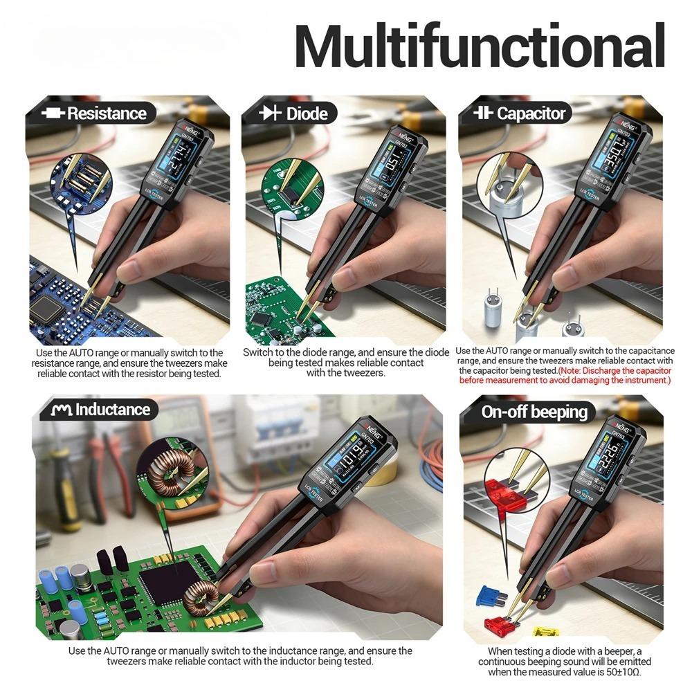 2026 Multifunctional Smart Tweezers LCR Meter Professional SMD ESR Test Capacitance Resistance Inductance Digital LCR Bridge Calibration USB Charging
