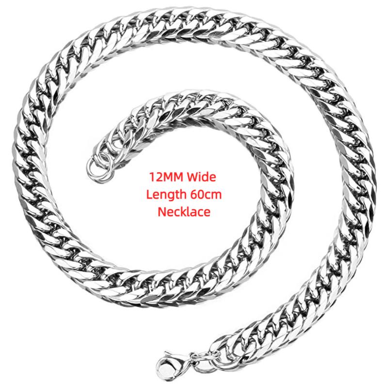Stainless Steel Cuban Link Chain Silver Color Necklace Bracelet For Men Jewelry 8/10/12/14Mm Width Hip Hop Punk Accessories