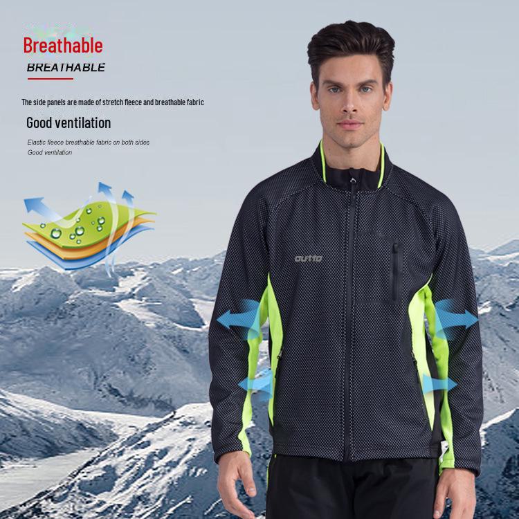 Men's Long-Sleeve Fleece Cycling Jersey - Warm, Windproof, Autumn/Winter Jacket