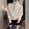Korean High-necked Loose Autumn and Winter Lazy Wind Half-open Button Pullover Soft Waxy Knitted Sweater Femininity Age-reducing Long-sleeved Sweater