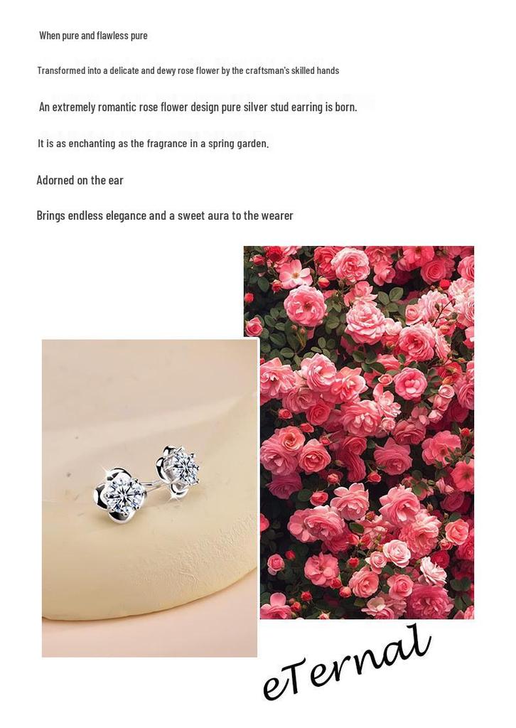 S925 Sterling Silver Rose Stud Earrings for Girls - 2025 Niche Design, Exquisite and Versatile Gift for Girlfriend.