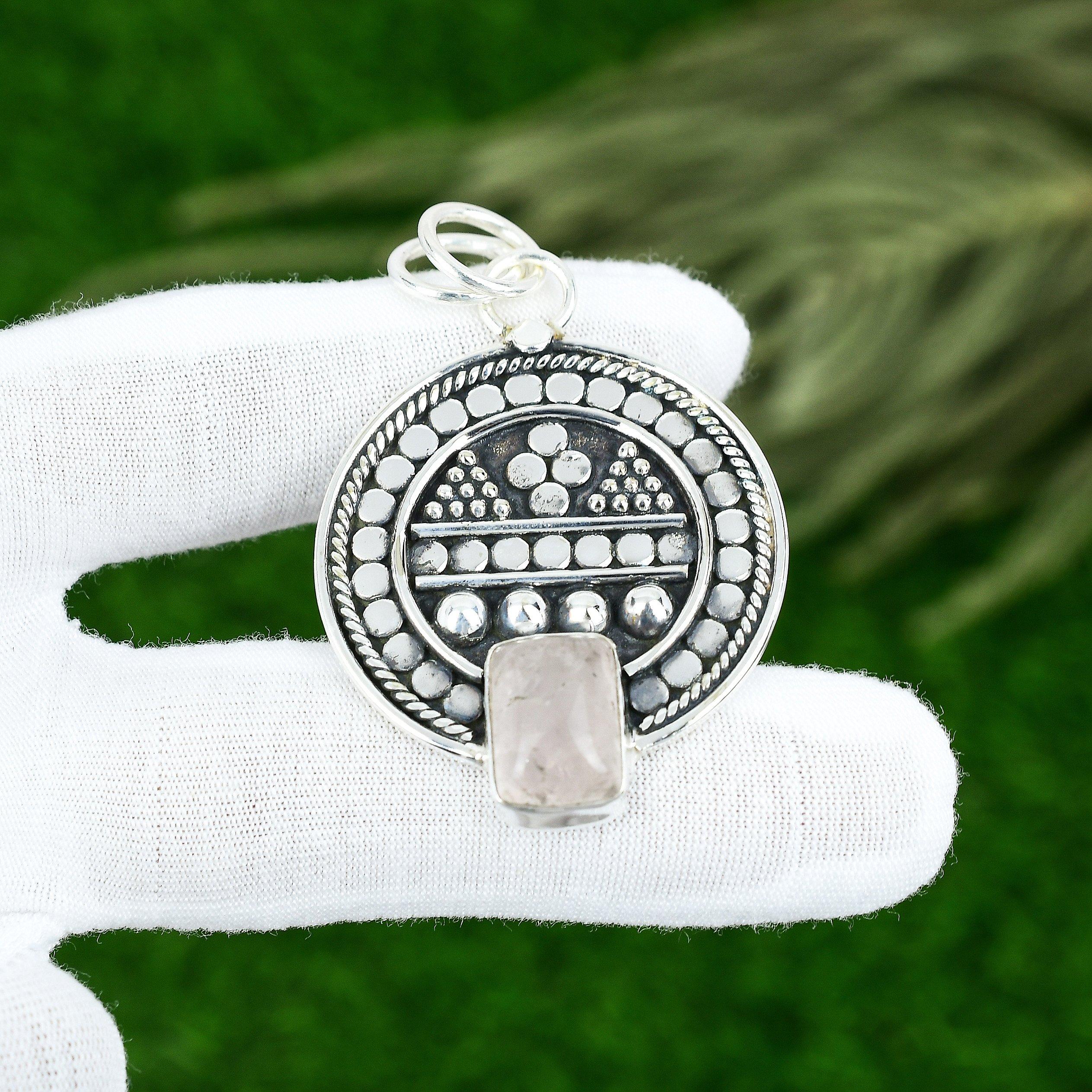 Sisters Day Deal 925 Sterling Silver Radiant Rose Quartz Stone Wedding Pendant