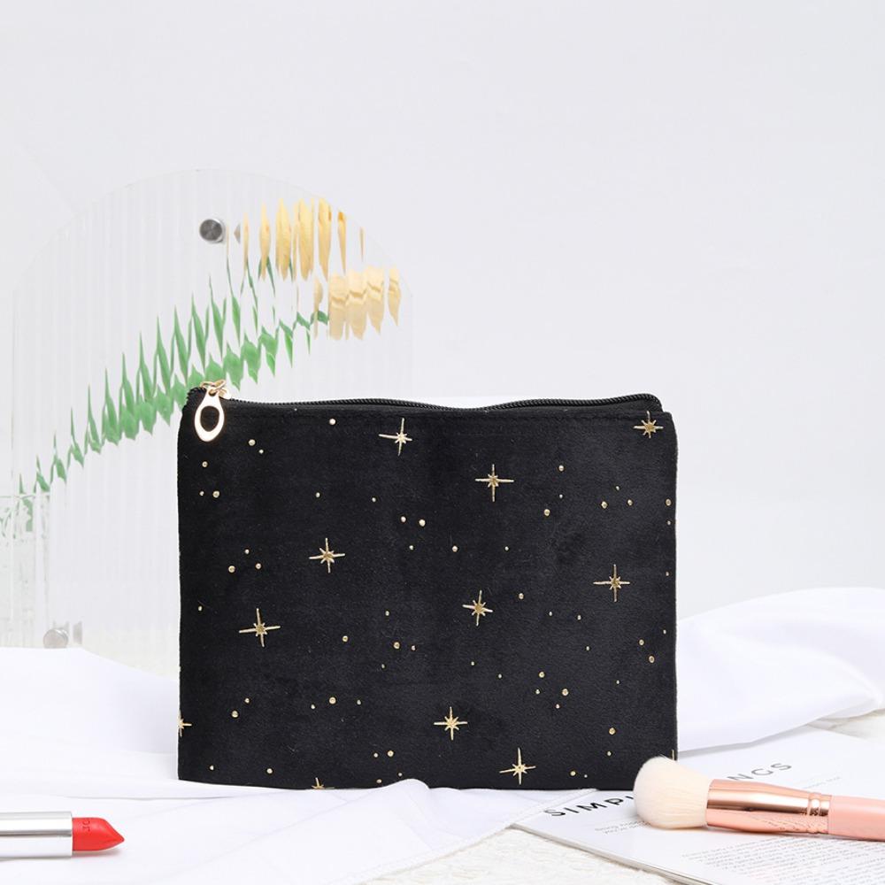 Fashion Portable Cosmetic Bag Hot Stamping Star Pattern Soft Velvet Women Toiletry Bag with Zipper Make Up Storage Bag
