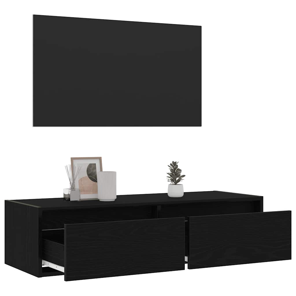 TV Stand with LED Lights Black Oak Effect 100x35.5x25 Cm