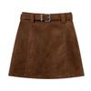 Plus-Size Women’s Merade Brown Suede High-Waisted A-line Skirt with Belt