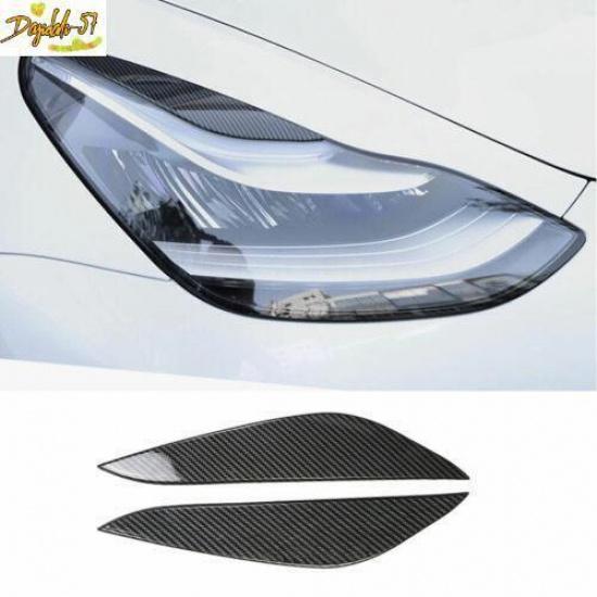 For Tesla Model 3 2017- Carbon Fiber Front Headlight Lamp Eyebrow Trim