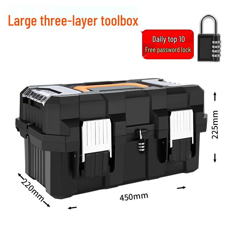 Three-Layer Stainless Steel Folding Toolbox with Password Lock - Large Size
