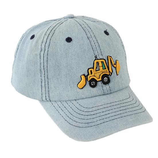 Unisex Dětská čepice Praná džínovina Retro Baseballová čepice Kreslená Výšivka Bagr s dlouhým okrajem Anti-UB ochrana proti slunci Venkovní čepice proti slunci