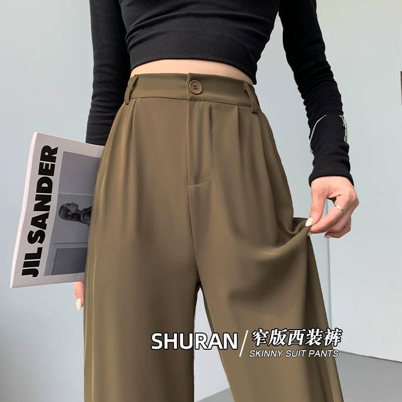 Narrow suit pants women's spring and autumn new black pants small straight pants high-end drape wide-leg pants