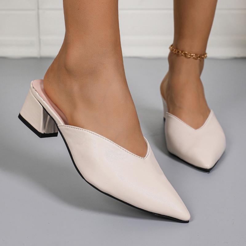 Mode 2025 Spitzpantoletten Damen High Heels Neue Sommerschuhe Mode Luxus Quadratischer Absatz Pantoletten Slipper Mules Damen Partyschuhe