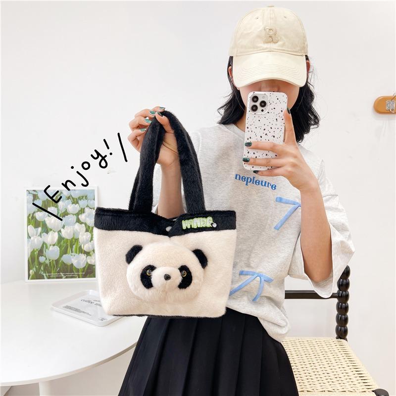 New Panda Plush Bag Girl Student JK Handbag Cute Makeup Children Tote Bag