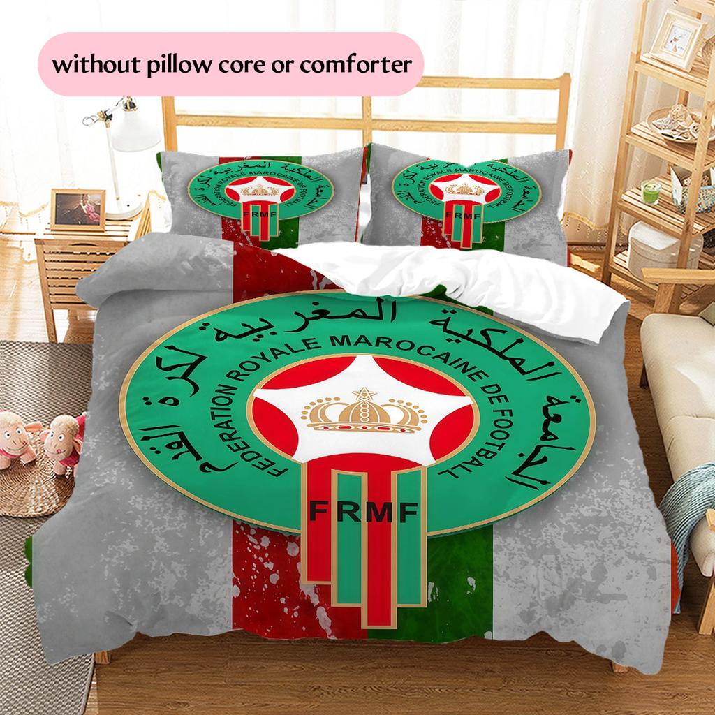 Logo squadra nazionale Marocco Modello Biancheria da letto Decorazione Casa Regalo di Compleanno (1 * copripiumino + 2 * federa, senza nucleo),merchandising per fan.