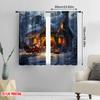 2pcs 2D flat printing Christmas Curtain Day Christmas Lodge and Sleigh Scene Durable 100% Polyester Fabric Without Electricity