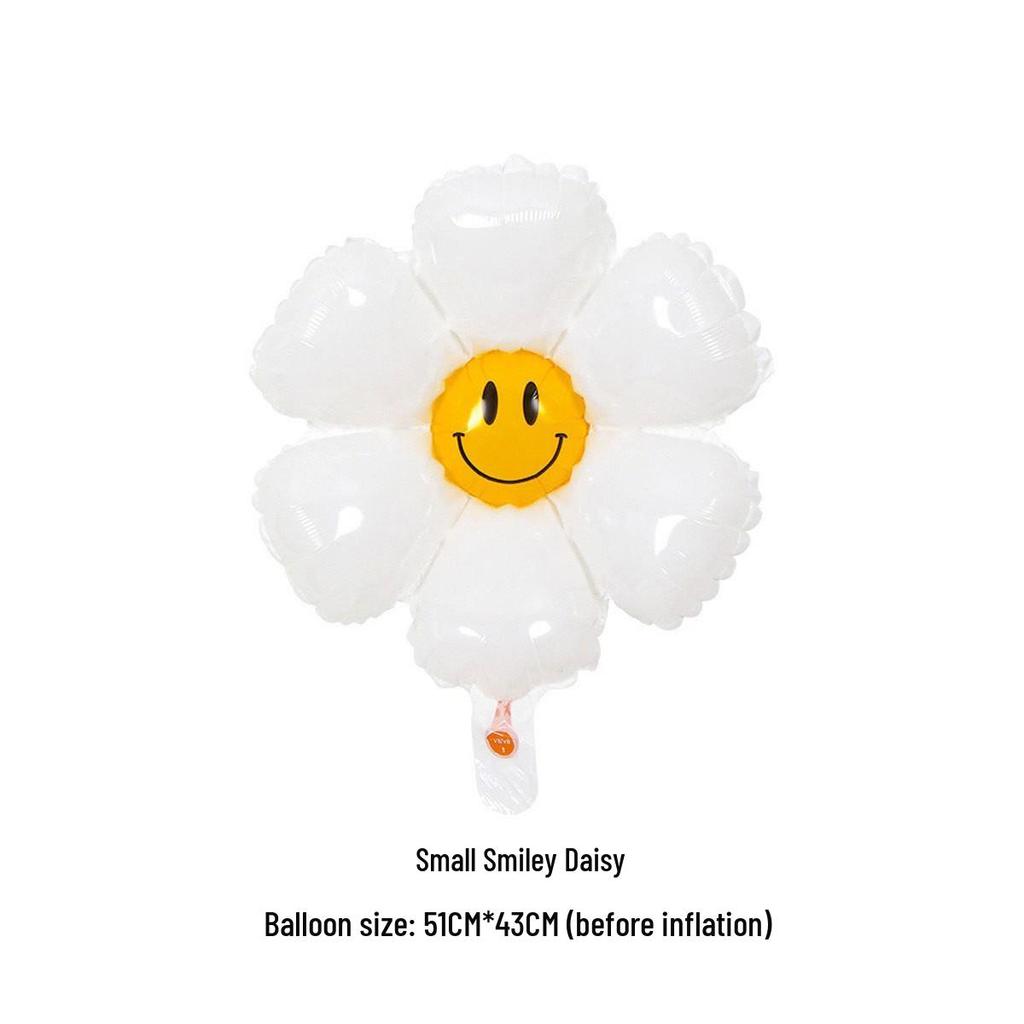 Daisy and Sunflower Balloons - Kids' Birthday and Wedding Decoration, Aluminum Foil with Smiley Faces