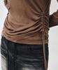 MONGDOL [Set] Side Shirred Layered T-Shirt Mocha Brown Mdts067Mochabrown