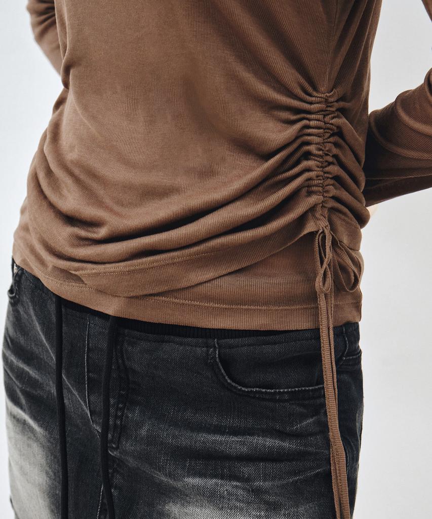 MONGDOL [Set] Side Shirred Layered T-Shirt Mocha Brown Mdts067Mochabrown