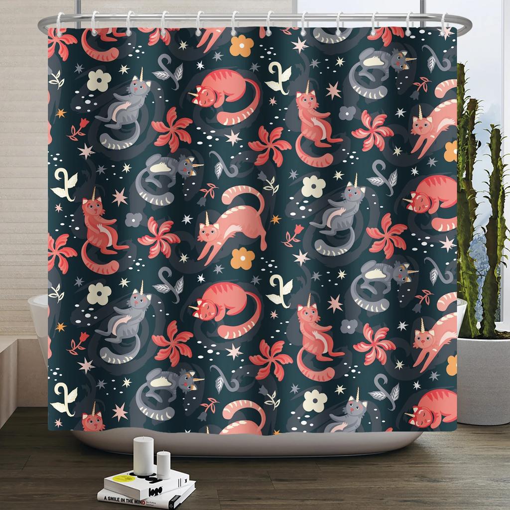 Tenda da doccia arcobaleno vintage anni '70 senza cornice, Fungo Luna Hippie Fiore Sole Luna Farfalla Botanico Vintage, Arredamento Bagno
