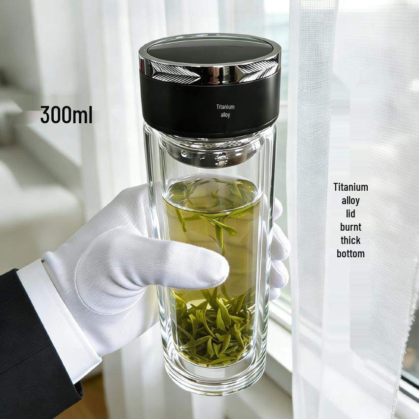 High-Temperature Resistant Double-Layer Printed Borosilicate Glass Tea Cup