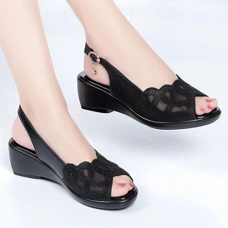 Sandals for Women In Summer Plus Size Comfortable Mid Heel Soft Sole Breathable Fish Mouth Women's Sandals
