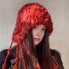 Women Hat Solid Color Rabbit Fur Blend Tassel Knit Hat Comfortable Stretch Fit Autumn Winter Skiing Warm Hat