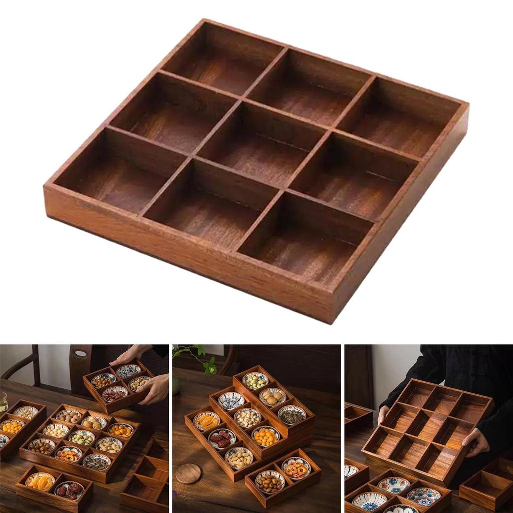 Wood Divided Serving Tray Food Container Serve Plate Sushi Platter for Appetizer Party Teahouse