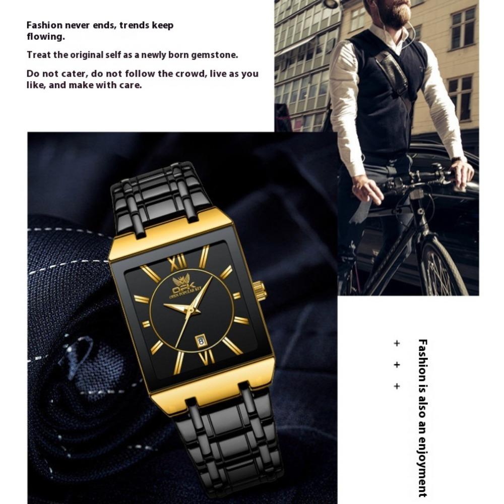 Square Men's Steel Strap Watch Business Calendar Quartz Waterproof Watch Watch