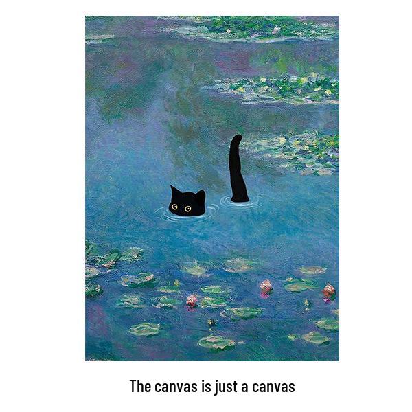 

Кувшинка и Звездная ночь Абстрактное искусство с кошкой: Красочное настенное украшение для спальни и гостиной 30X40cm(12X16inch)