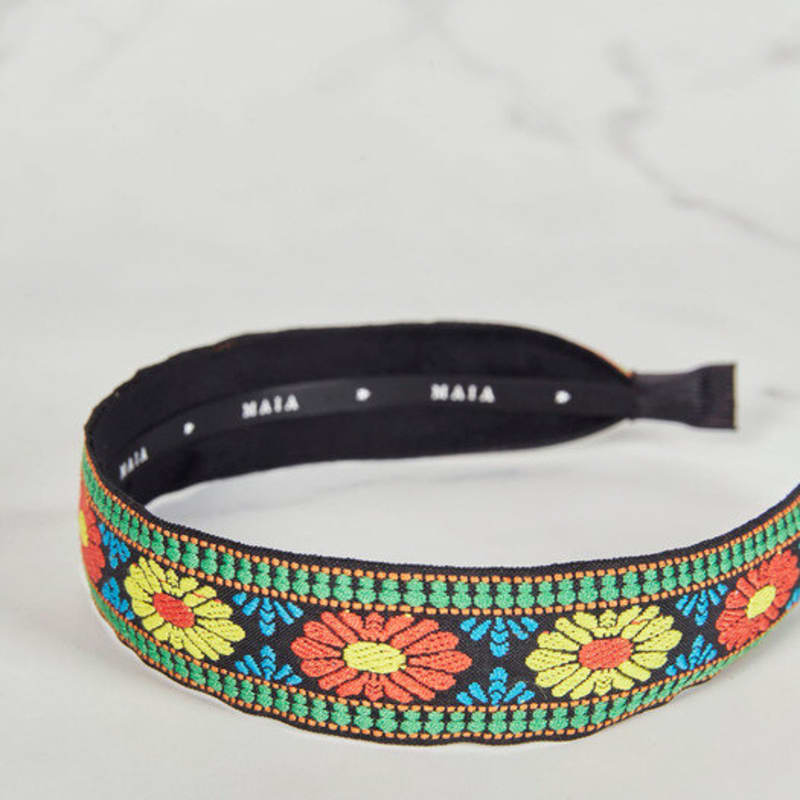 MAIA Green Flower Jacquard Hairband - Plain Orange Green
