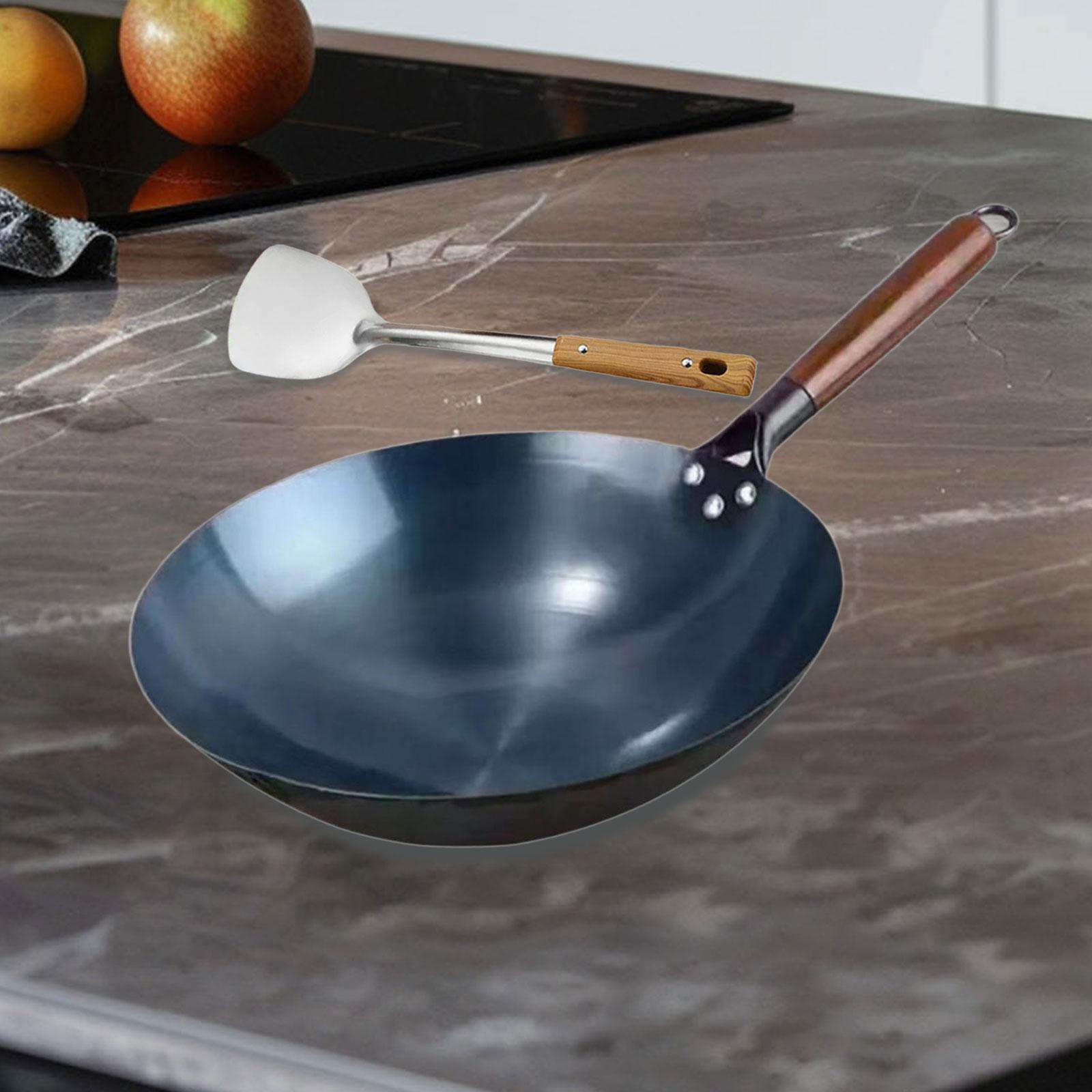 

Кованый железный вок с деревянной ручкой для кулинарного использования 30cm