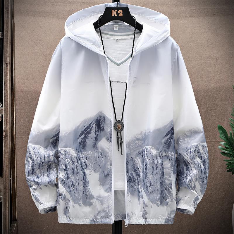 

Летняя мужская куртка с капюшоном, водонепроницаемая солнцезащитная одежда, мужская быстросохнущая ветровка, размер 4XL M серый