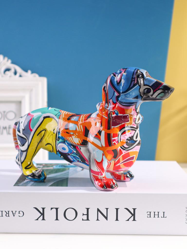 Watercolor Dachshund Sculpture, Resin Animal Figurine, Home Decorative Accessories for Bedroom, Living Room, and Study