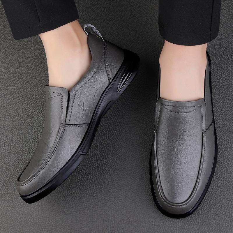 Men's Casual Leather Slip-On Shoes - Round Toe, Breathable & Versatile for Formal or Business Wear