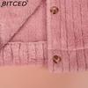 BITCED Women's Fall/Winter Ribbed Fleece Cardigan with Collar, Short-Length Jacket